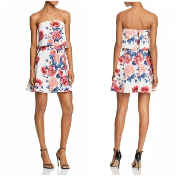 Aqua | Floral Print V-Neck Strapless Dress - Picture 1 of 6